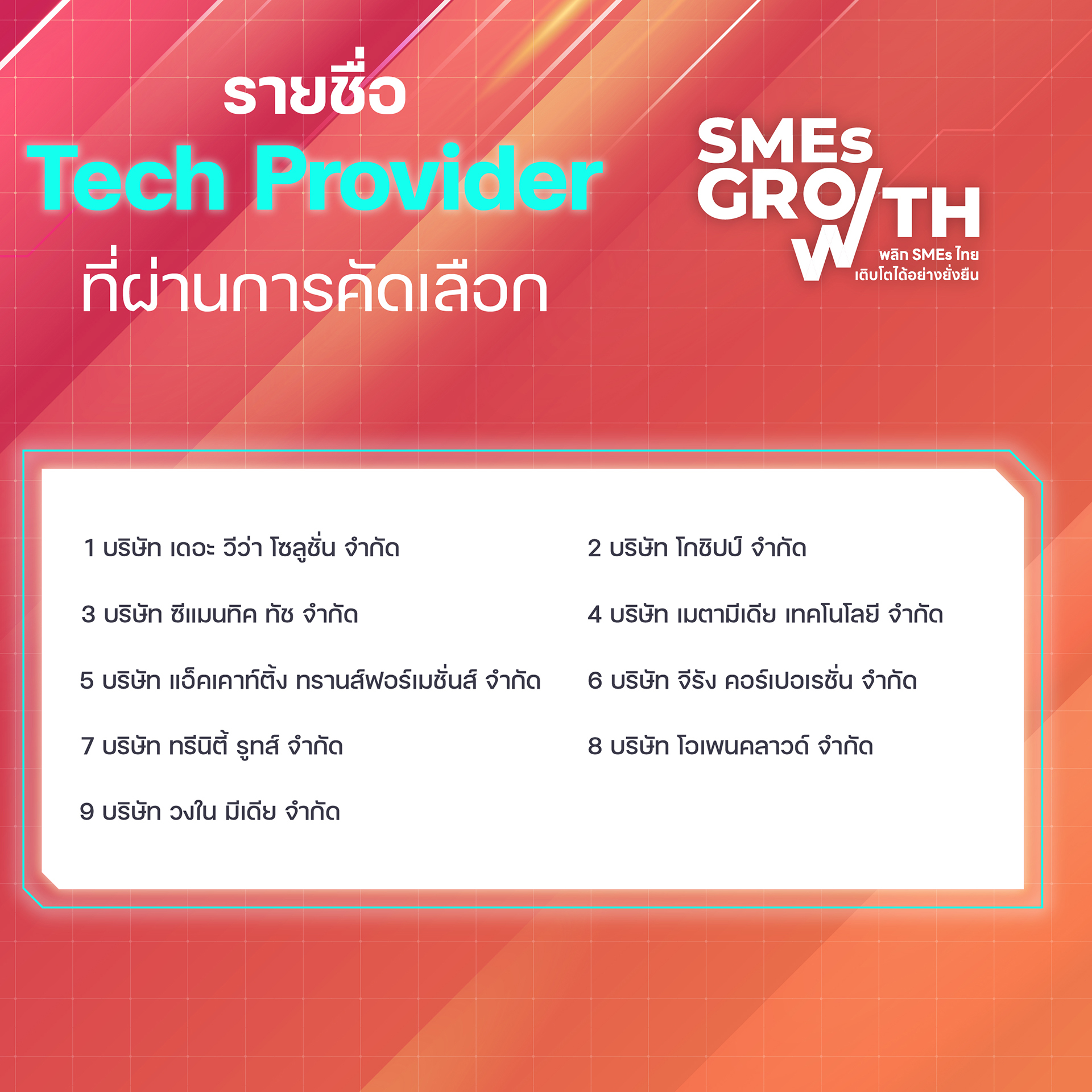 บริษัท ทรีนิตี้ รูทส์ จำกัด ได้รับเลือกเป็น Tech Provider ในโครงการ SMEs GROWTH