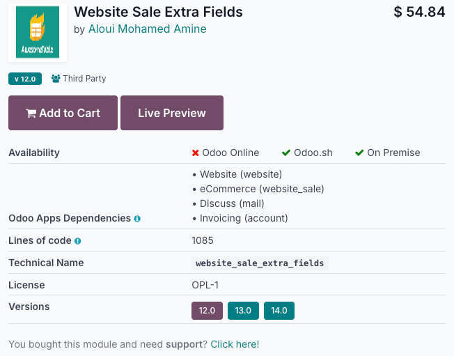 Website Sale Extra Fields